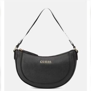 GUESS Norwood Mini Zip Black and White Shoulder Bag Halfmoon Purse nwt
